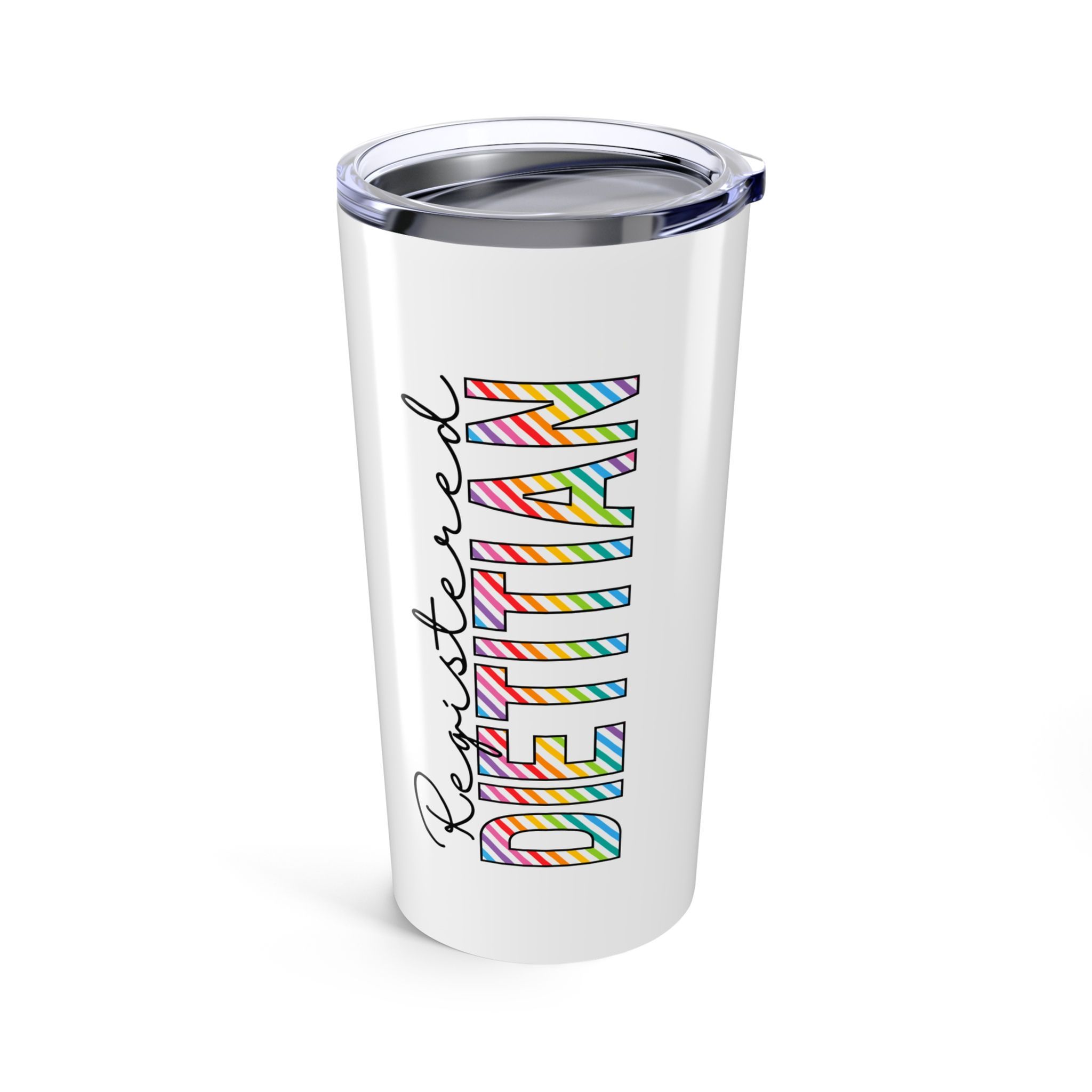 Rainbow Striped Registered Dietitian 20oz Tumbler, Travel Mug