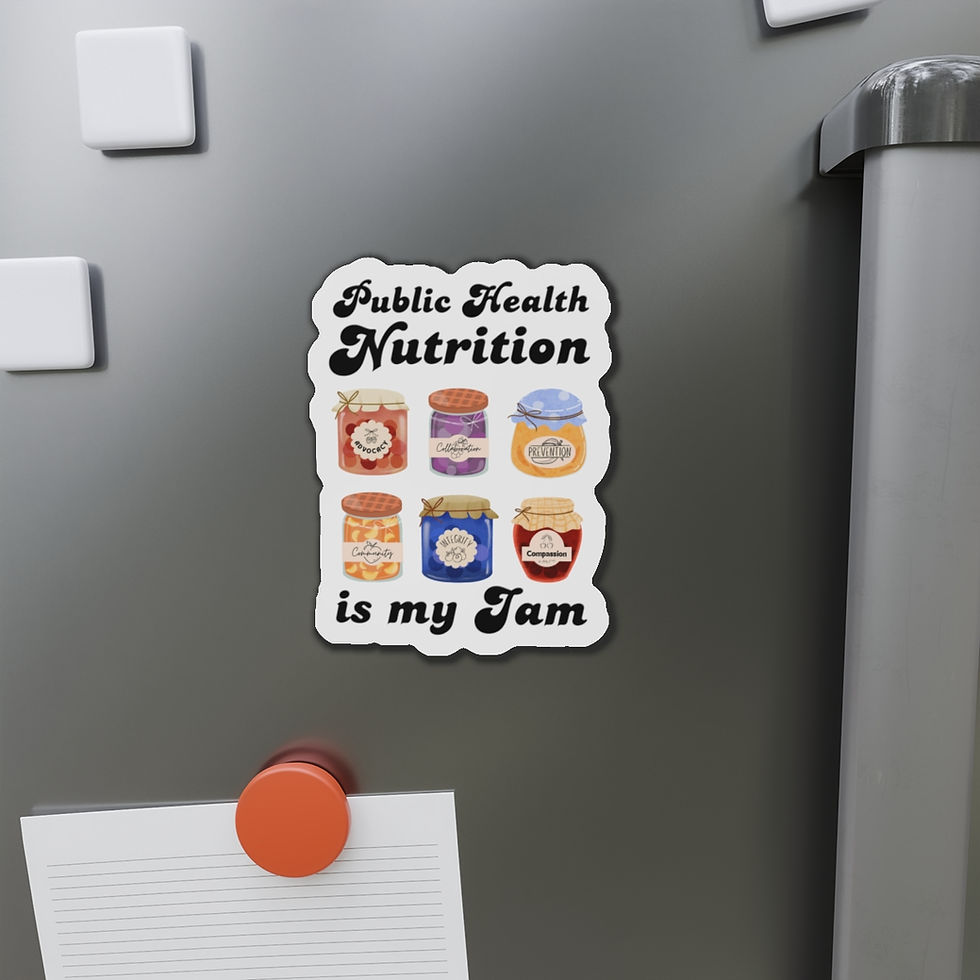 Thumbnail: Image of a magnet depicting various jars of jam. Text reads "Public Health Nutrition is my Jam" "advocacy" "integrity"
