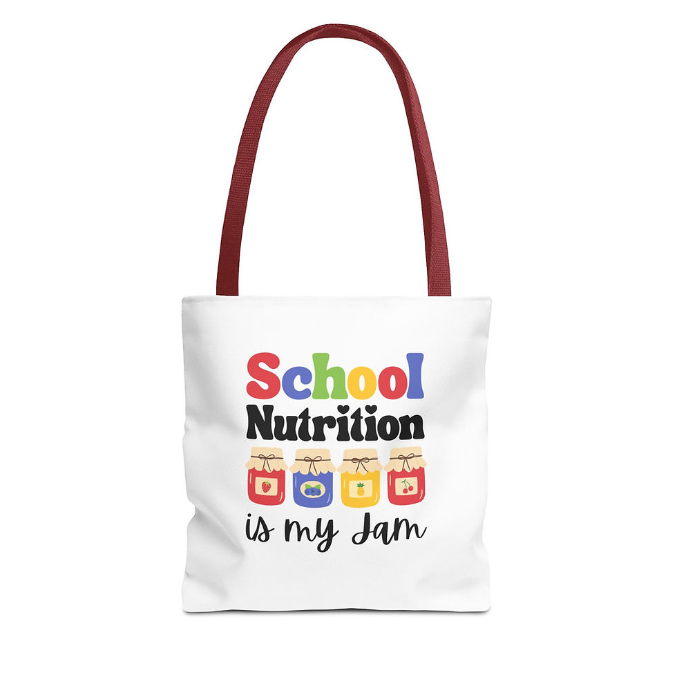 Thumbnail: Image of a tote depicting various jars of jam. Text reads "School Nutrition is my Jam"