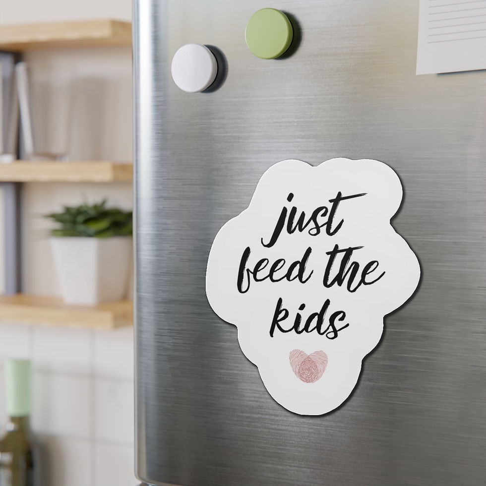 Thumbnail: "just feed the kids" in black cursive font with heart below made from two overlapping thumbprints