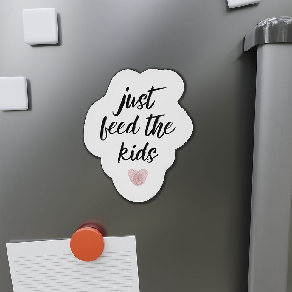 Thumbnail: "just feed the kids" in black cursive font with heart below made from two overlapping thumbprints