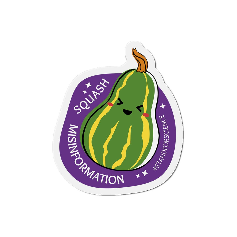 Thumbnail: Cartoon squash on purple background with text of food pun that reads "Squash Misinformation #standforscience"