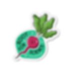 Cartoon image of root vegetable on teal background with text of food pun that reads "Root for Science #factsnotfear"