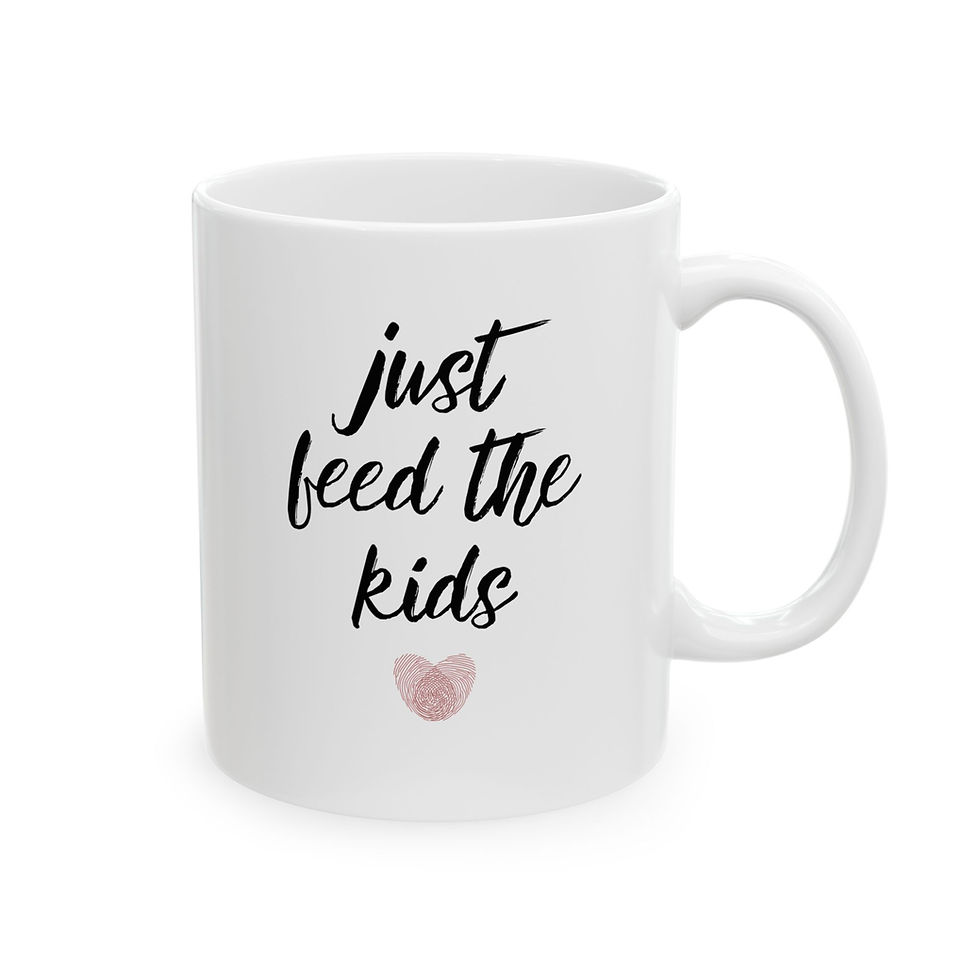 Thumbnail: "just feed the kids" in black cursive writing with a heart underneath made from two overlapping thumbprints