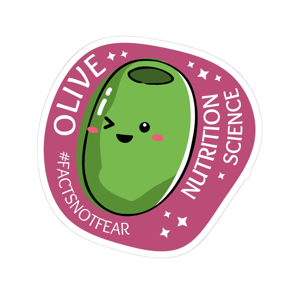 Thumbnail: Cartoon olive on a purple background with text of a food pun that reads "Olive Nutrition Science #factsnotfear"