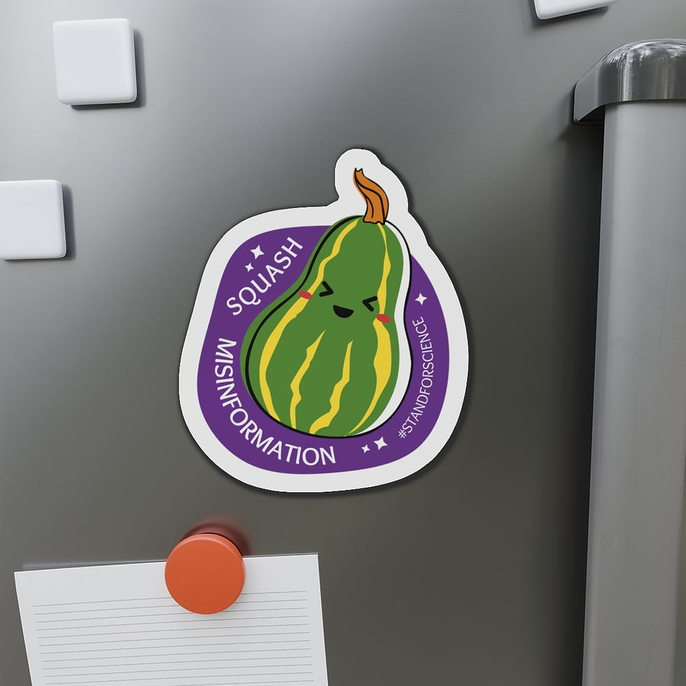 Thumbnail: Cartoon squash on purple background with text of food pun that reads "Squash Misinformation #standforscience"