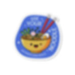 Cartoon ramen bowl on blue background with text of food pun that reads "Use Your Noodle #standforscience"