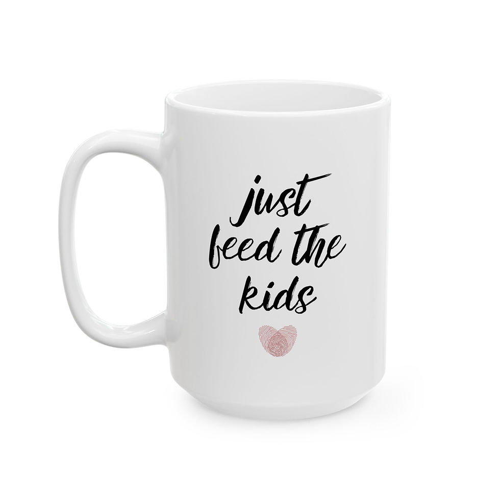 Thumbnail: "just feed the kids" in black cursive writing with a heart underneath made from two overlapping thumbprints