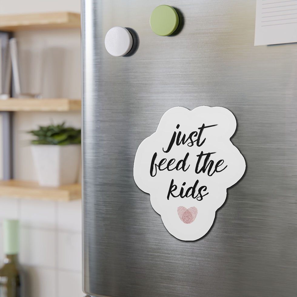 Thumbnail: "just feed the kids" in black cursive font with heart below made from two overlapping thumbprints