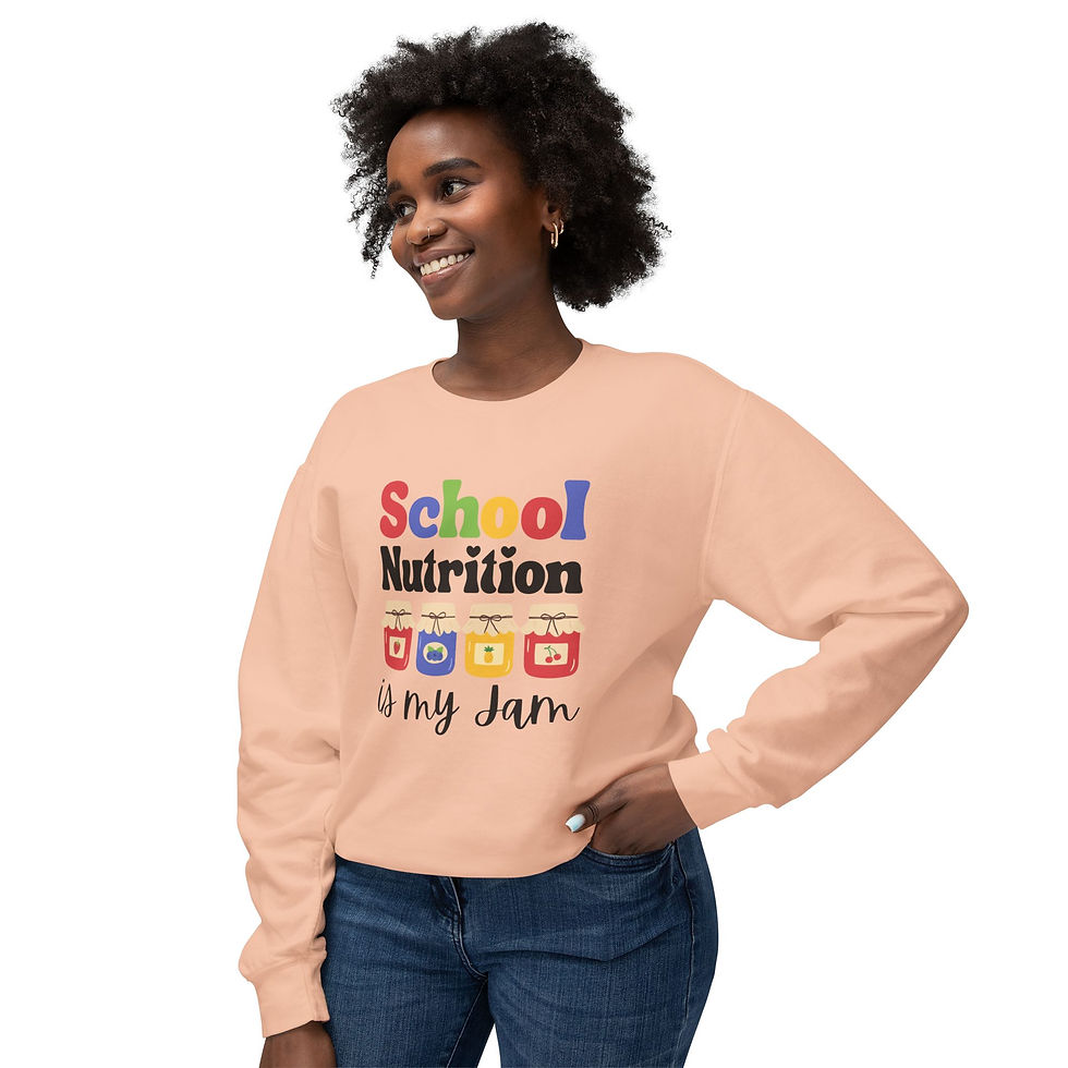 Thumbnail: Image of a sweatshirt depicting various jars of jam. Text reads "School Nutrition is my Jam"