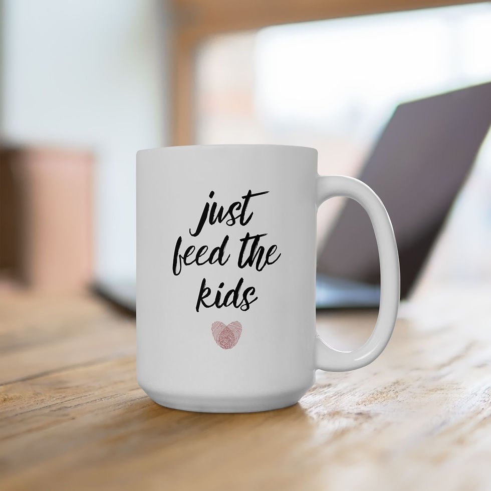 Thumbnail: "just feed the kids" in black cursive writing with a heart underneath made from two overlapping thumbprints