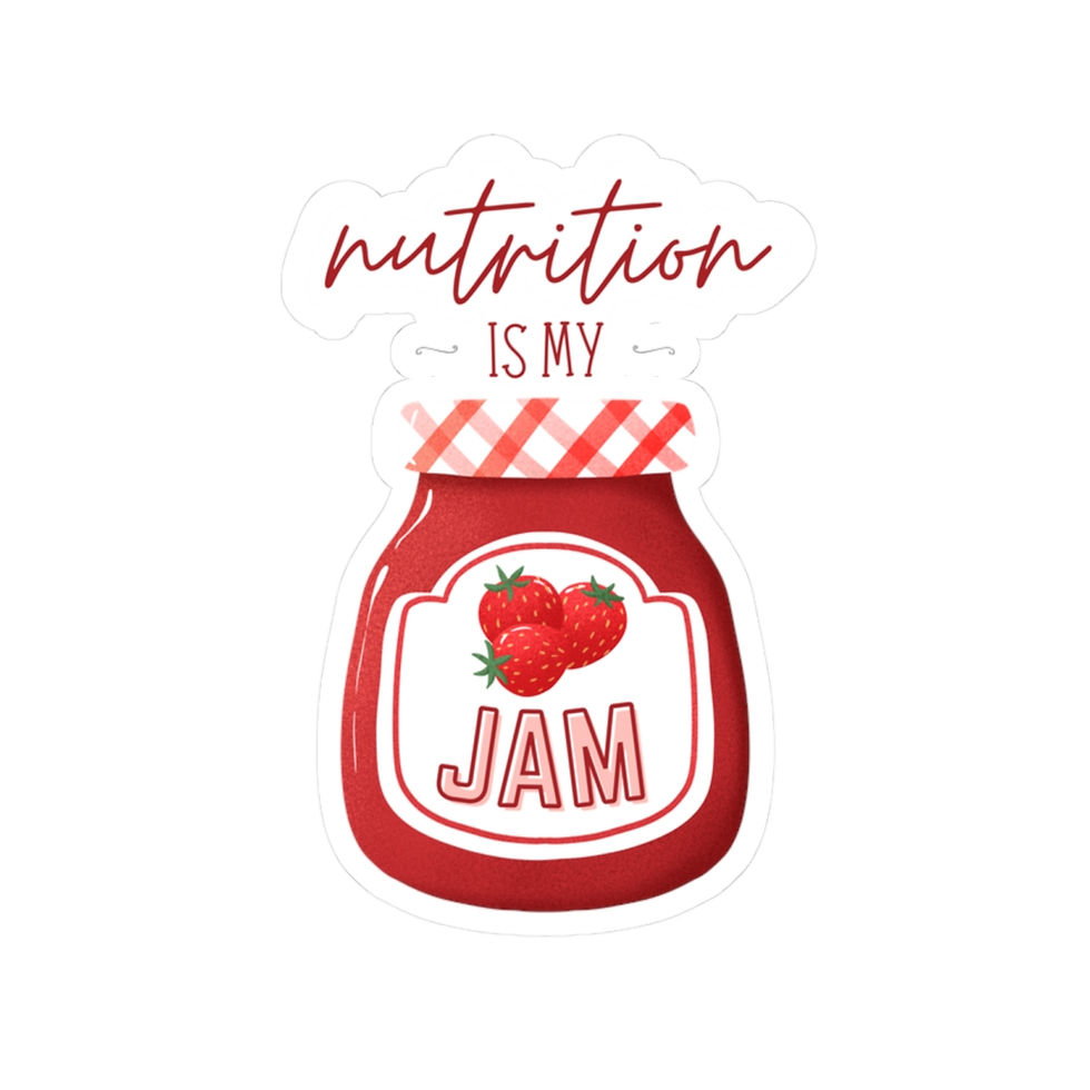Thumbnail: Image of a kiss-cut sticker depicting jar of strawberry jam. Text reads "Nutrition is my Jam"