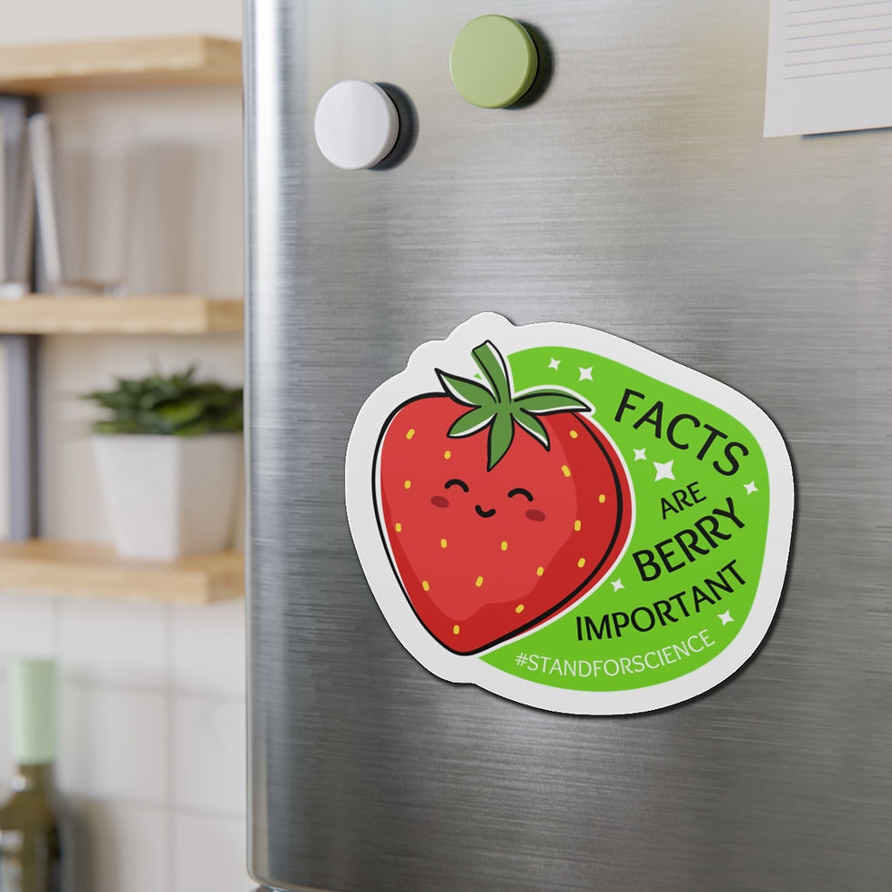 Thumbnail: Cartoon strawberry on a bright green background with text of food pun that reads "Facts are Berry Important #standforscience"