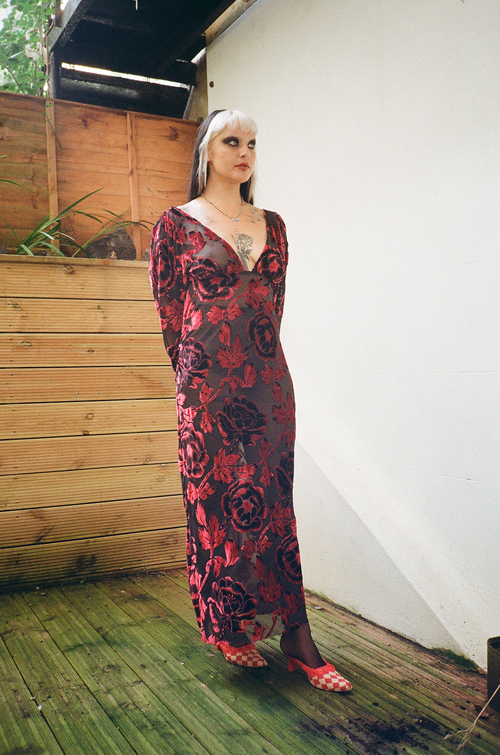 Thumbnail: Black and Red Velvet Burnout Dress