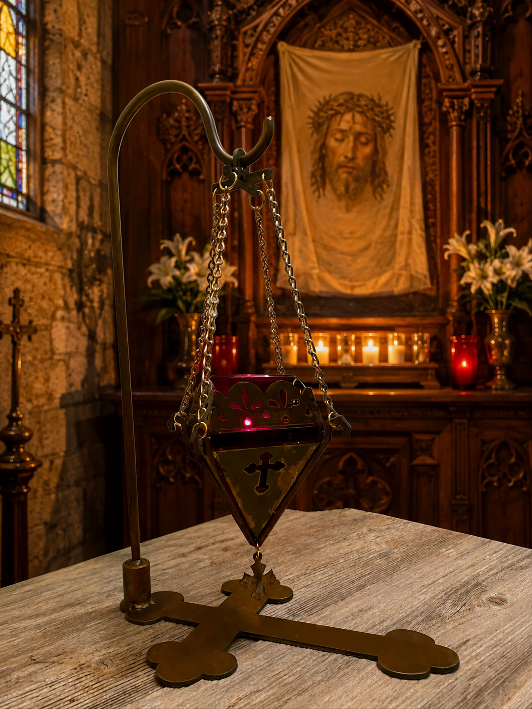 Hand Made Oil Hanging Lamp with Stand