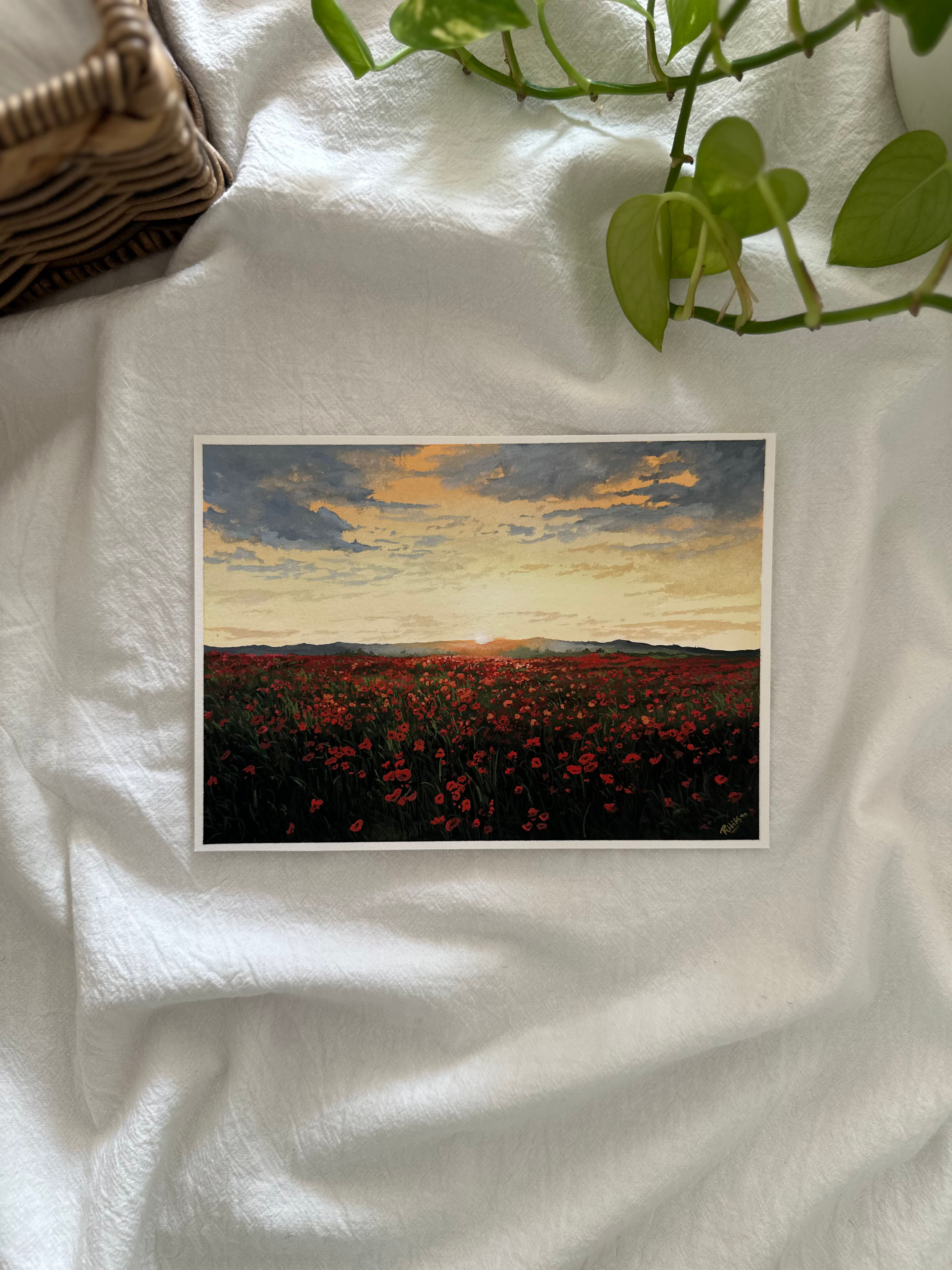 Original Gouache Artwork- Scarlet Bloom
