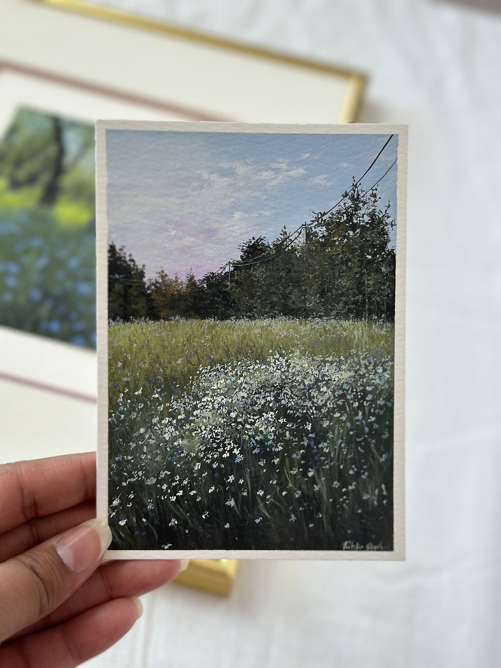 Thumbnail: Original Gouache Artwork-Wildflowers under Soft Sky