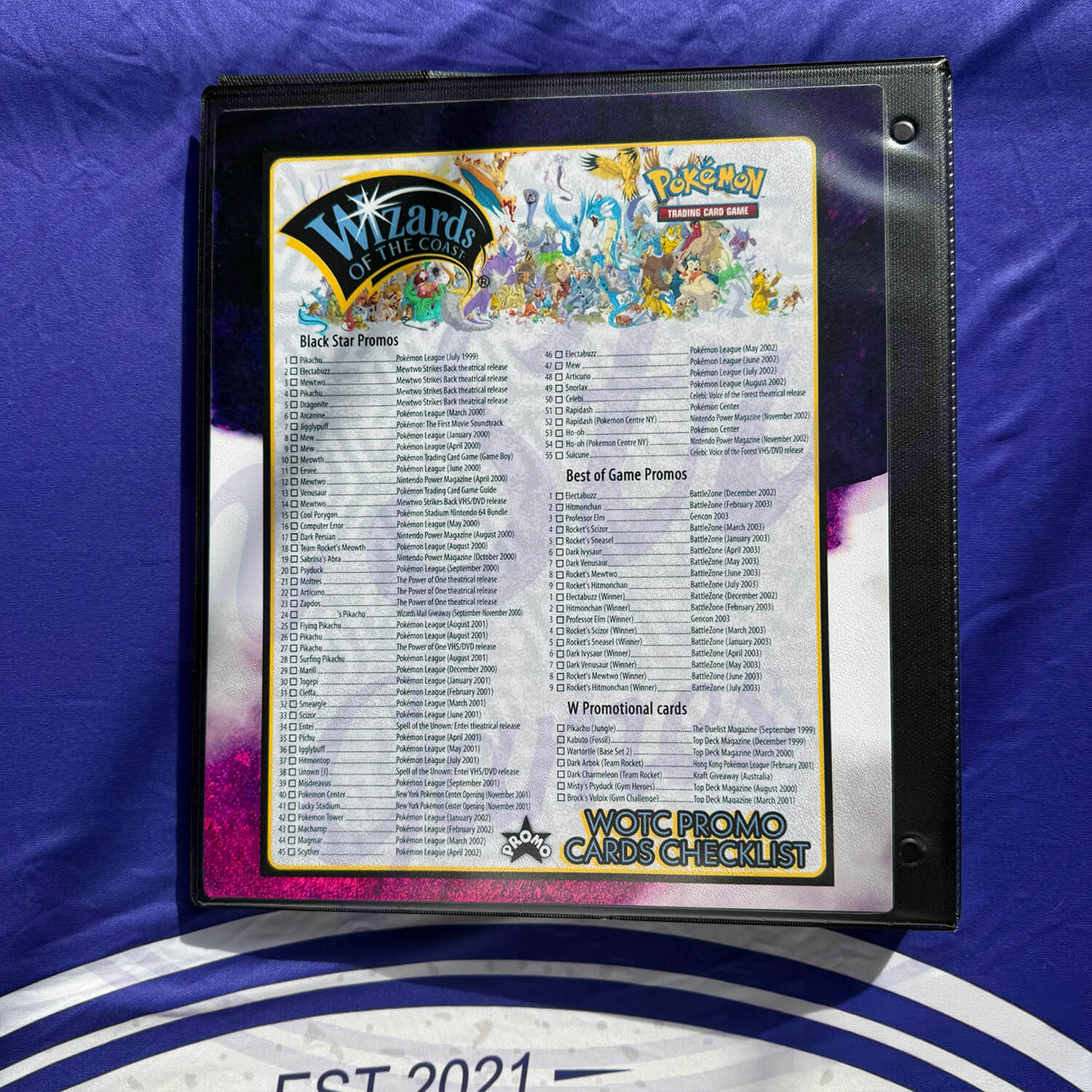 Checklist of Pokémon promo cards on the back cover of the Black Star Promo binder.