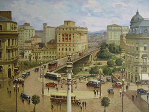 Praça do Patriarca e Viaduto do Chá, 1930, São Paulo, Brasil (Praça do Patriarca e Viaduto do Chá, São Paulo 1930) - Henrique Passos