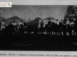 Família de Francisco Schmidt em passeio a cavalo, Ribeirão Preto, São Paulo, Brasil