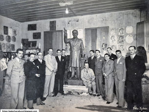 Estúdio do escultor João Turin e a estátua de Rui Barbosa, 1936, Curitiba, Paraná, Brasil