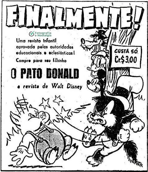 Propaganda "Finalmente!", 1950, Revista "O Pato Donald", Editora Abril, Brasil