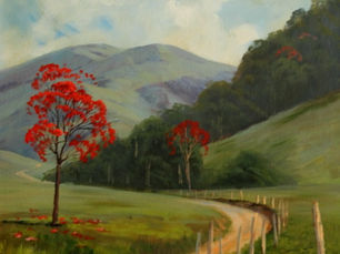 Estrada com árvores vermelhas (Estrada com árvores vermelhas) - Maria de Lourdes Arroio