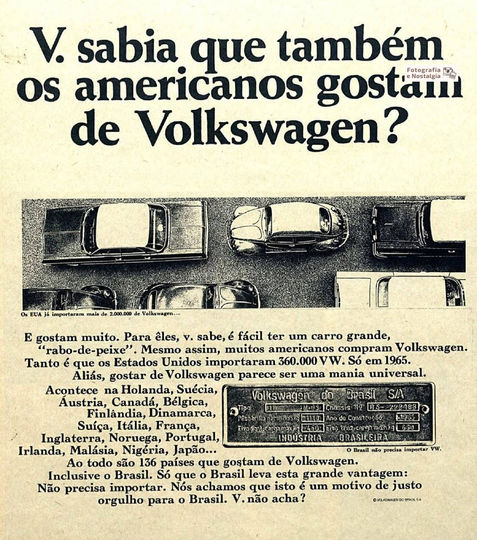 Propaganda "V. sabia que também os americanos gostam de Volkswagen?", 1966, Volkswagen Fusca, Volkswagen, Brasil