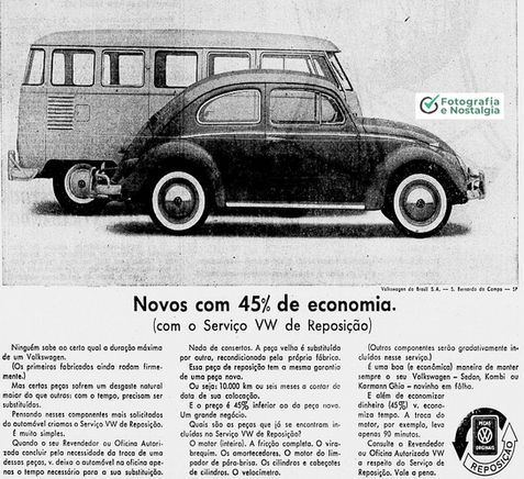 Propaganda "Novos com 45% de economia", 1963, Serviço Volkswagen de Reposição, Volkswagen, Brasil