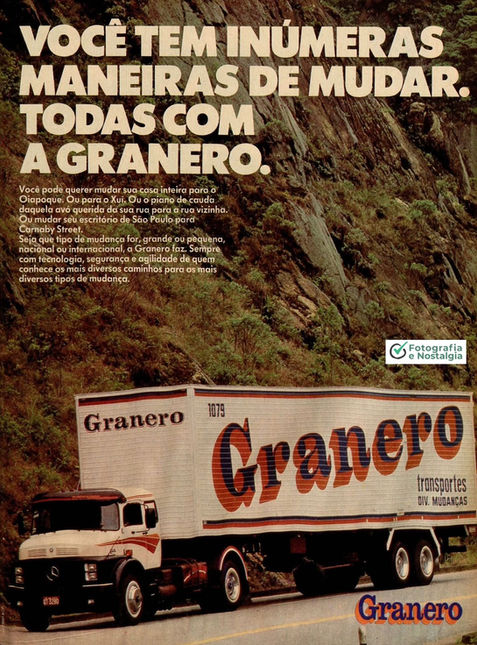 Propaganda "Granero Transportes / Divisão Mudanças", 1988, Granero, Brasil
