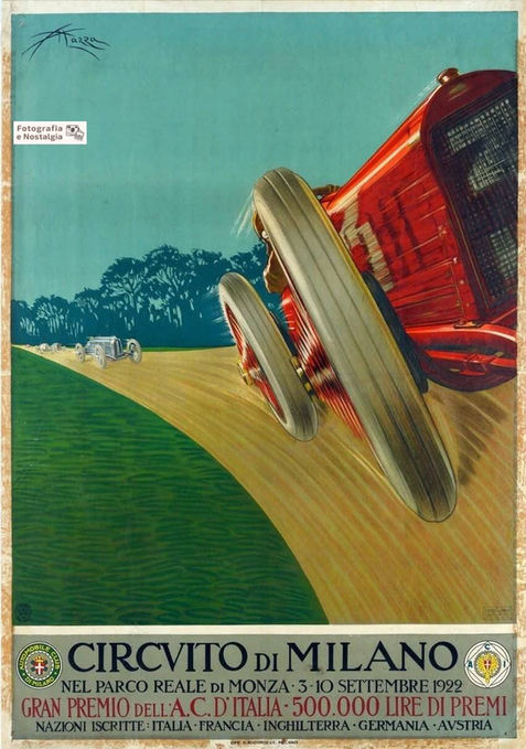 Cartaz "Gran Premio d'Italia", 1922, Circuito de Milano / Monza, Itália