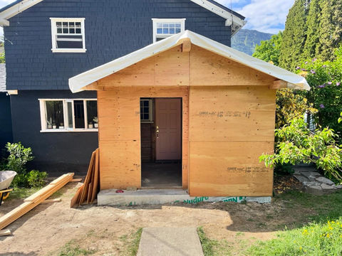 Framing the exterior of a home extension.