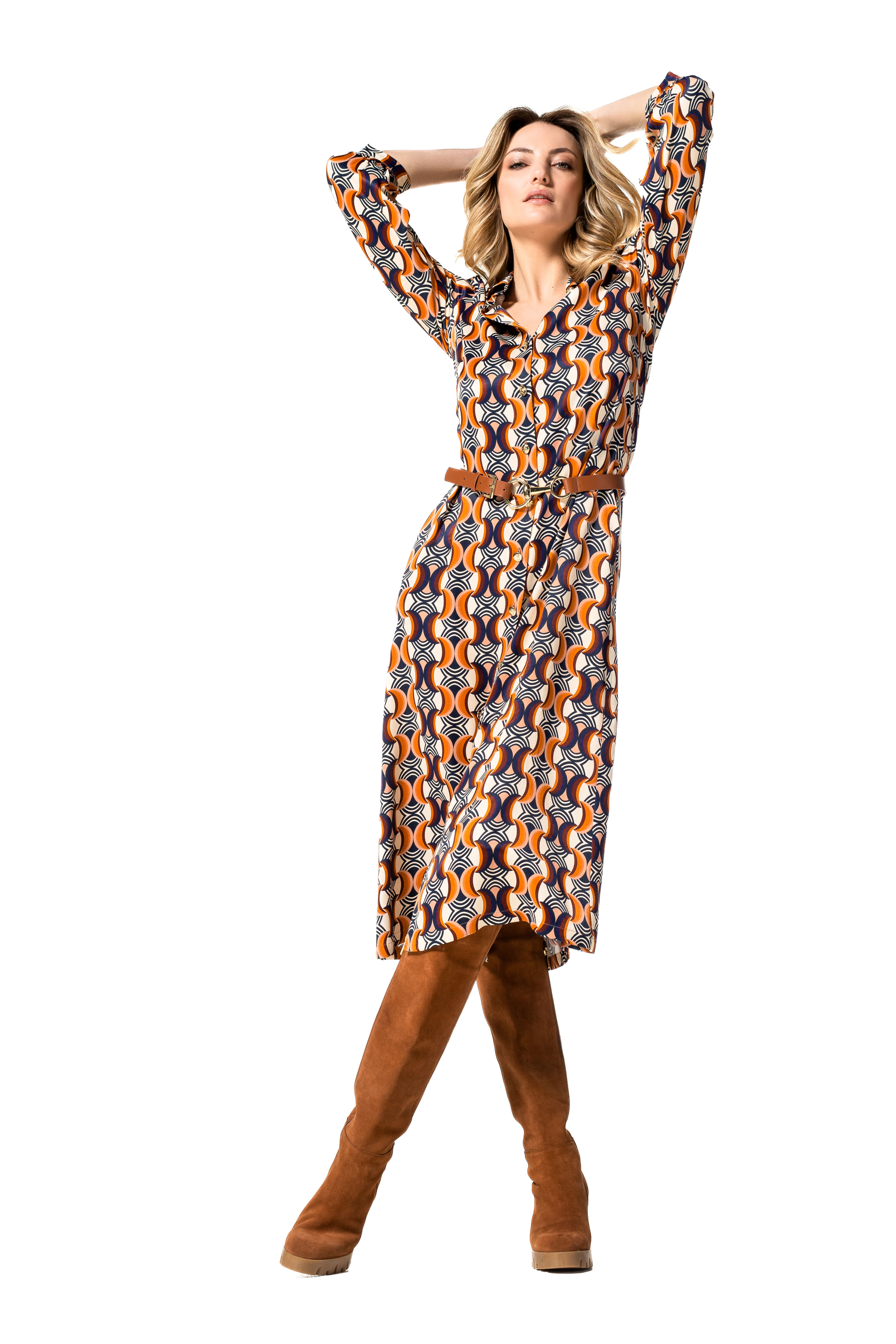 58520 Lange jurk in geometrische print Caroline Biss