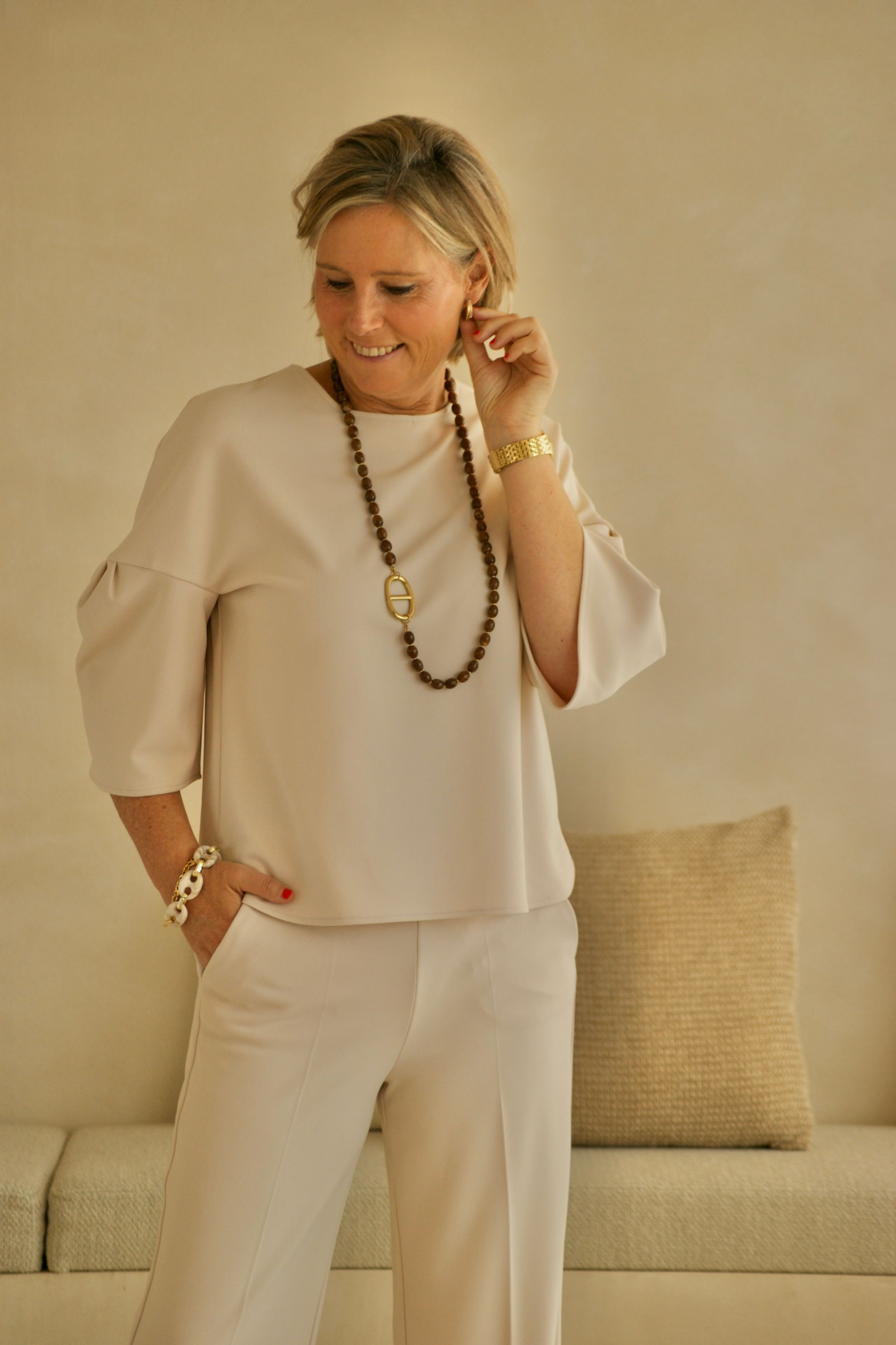 72681 Effen ecru blouse in stretch-kwaliteit Green Ice
