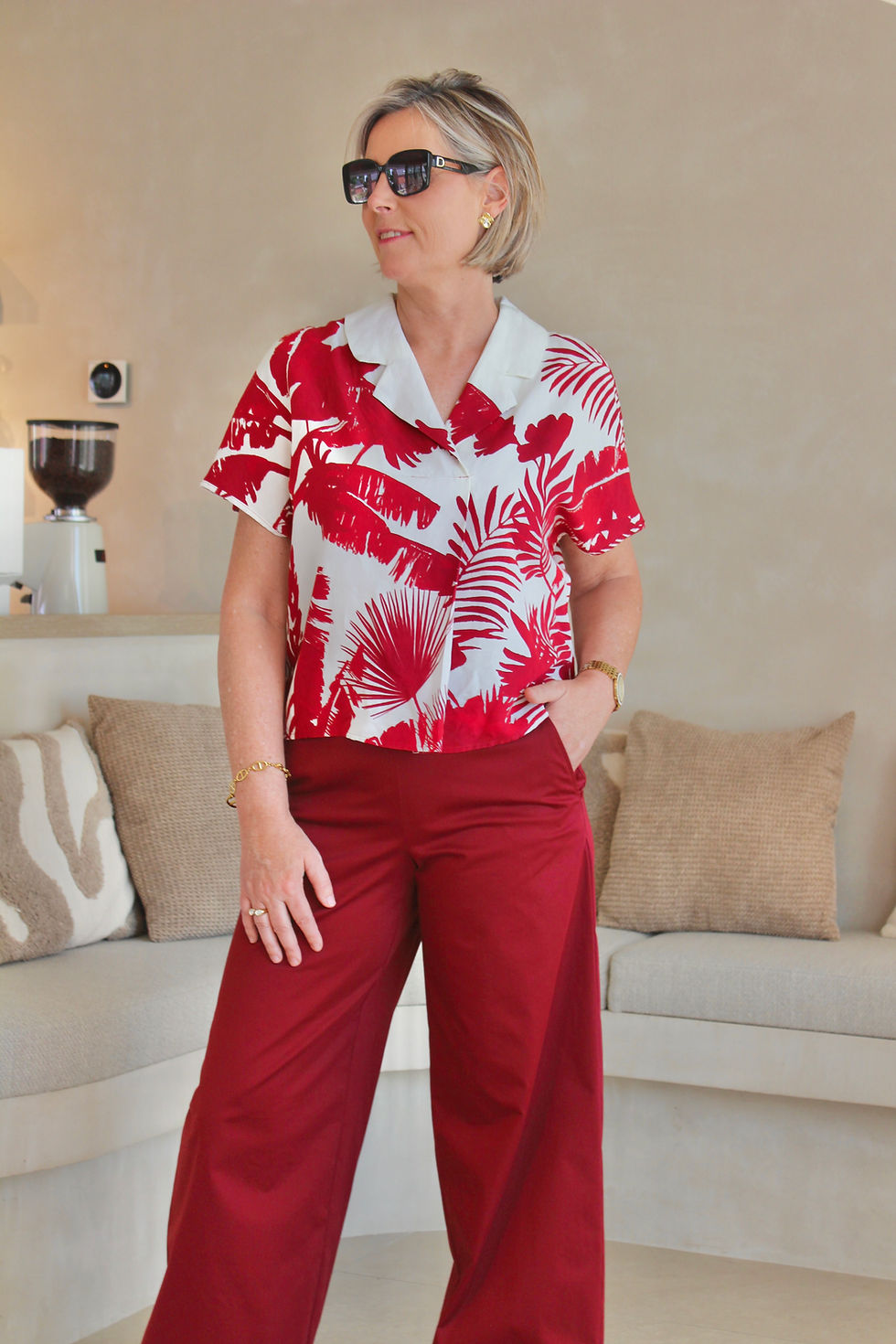 Thumbnail: 69088 Bordeaux katoenen broek met rekker Marie Méro