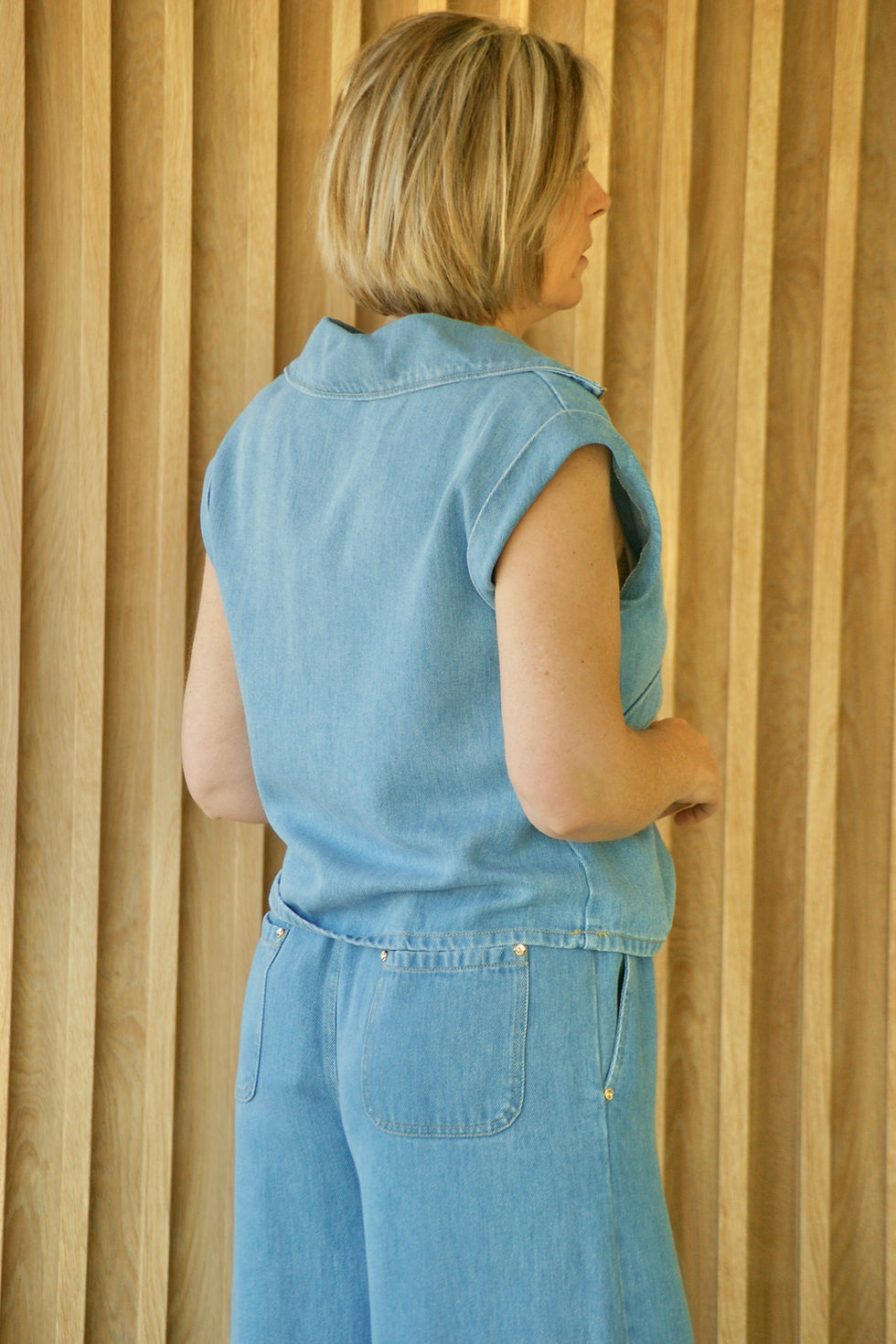 Thumbnail: 72025 Broek op rekker met wijde pijpen in jeans-stof Caroline Biss