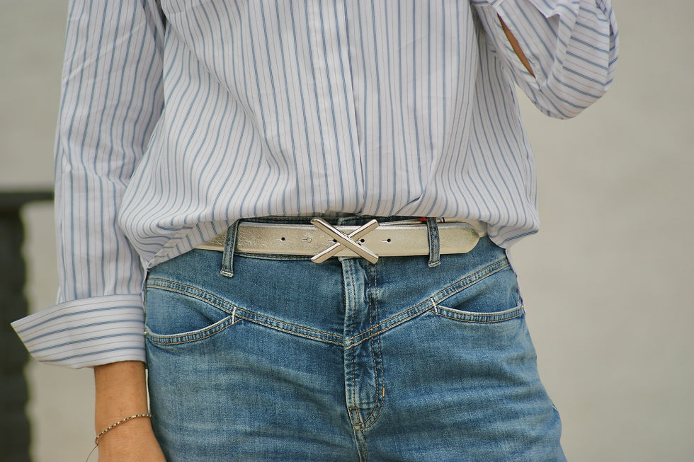 Thumbnail: 65463 Zilveren riem echt leder met X-gesp Xandres