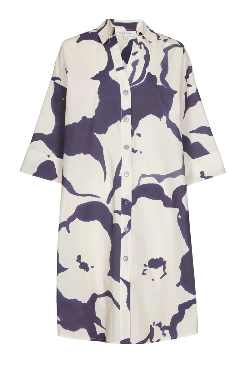 Thumbnail: 71567 Donkerblauwe jurk met witte bloemen Marie Méro