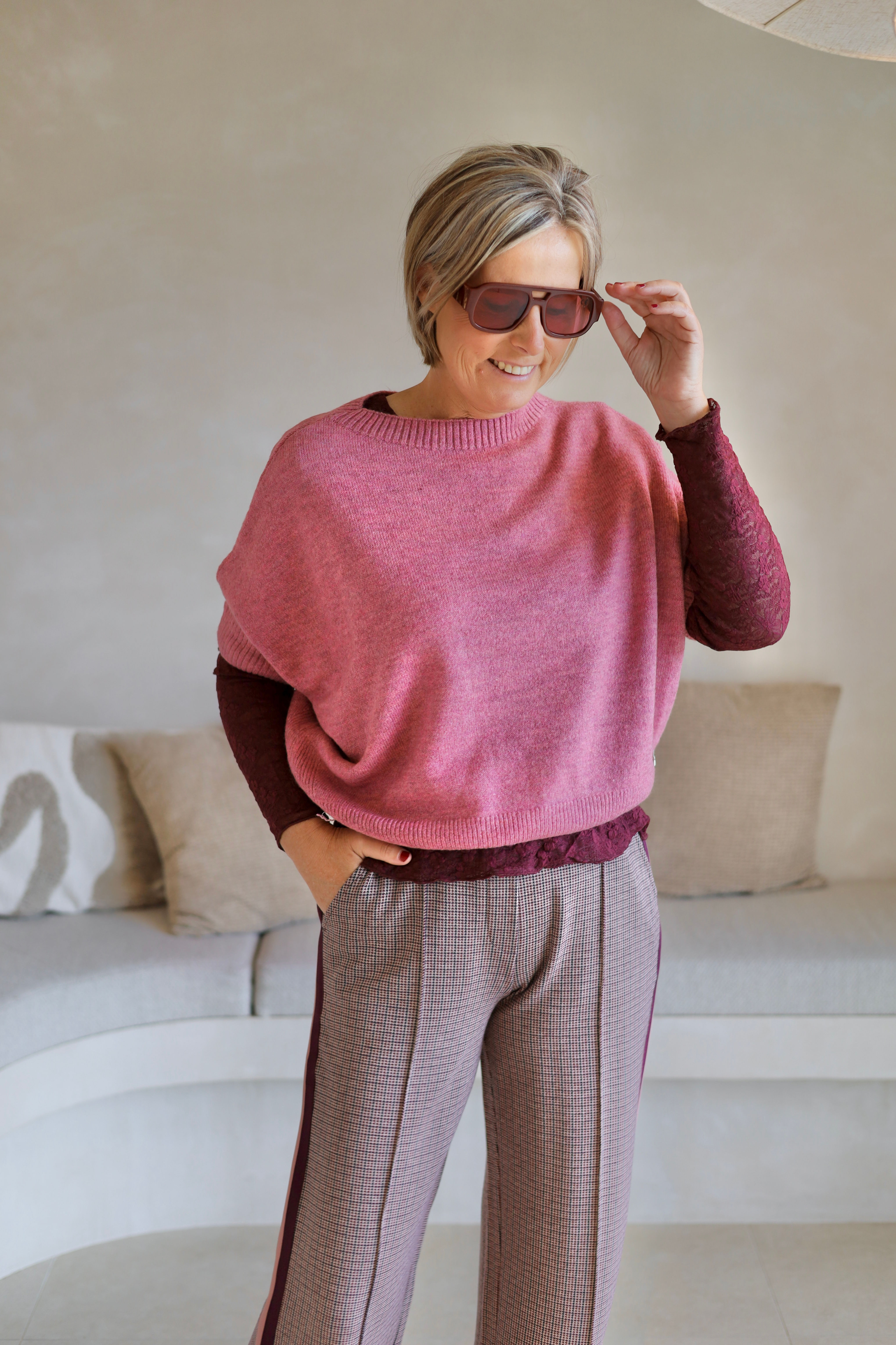 70684 Blouse in kant Bordeaux Vila