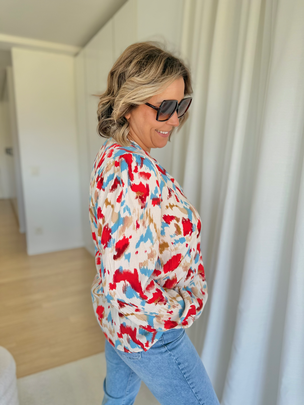 Thumbnail: 65676 Multicolor hemdsblouse rood/beige/blauw Vila Joy