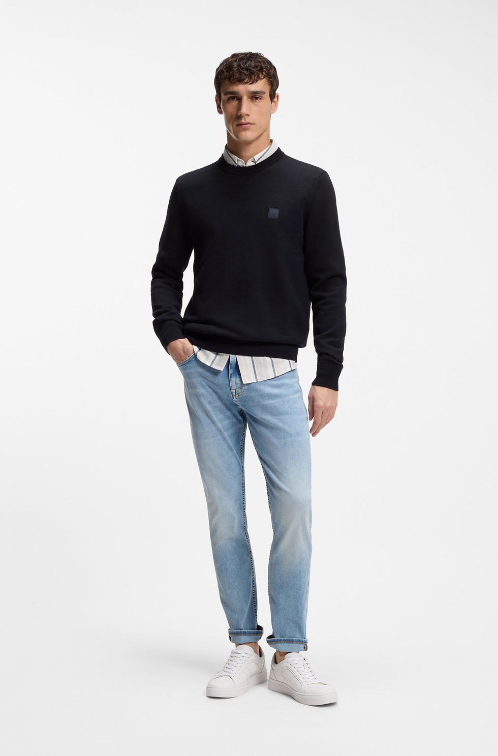 Thumbnail: 70871 Donker blauw trui ronde hals Hugo Boss