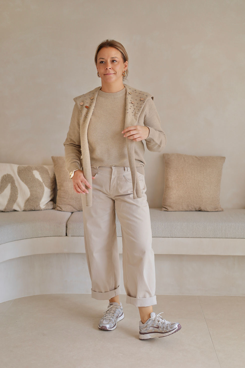 Thumbnail: 72370 Beige trui met bijpassende sjaal inclusief C&S The Label