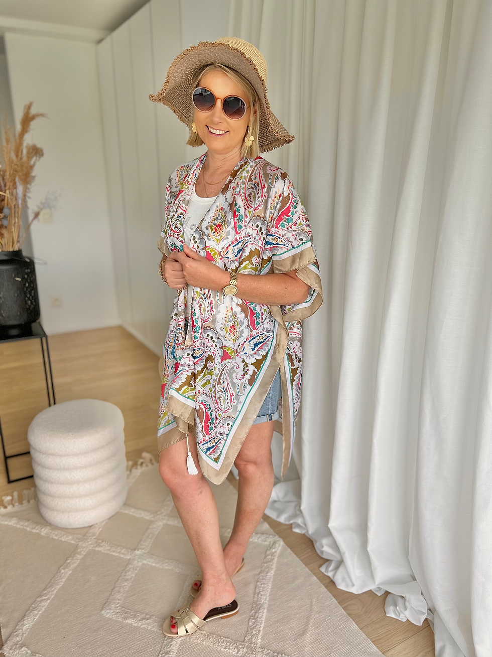 Thumbnail: 62212 Kimono in beige paisley print LM