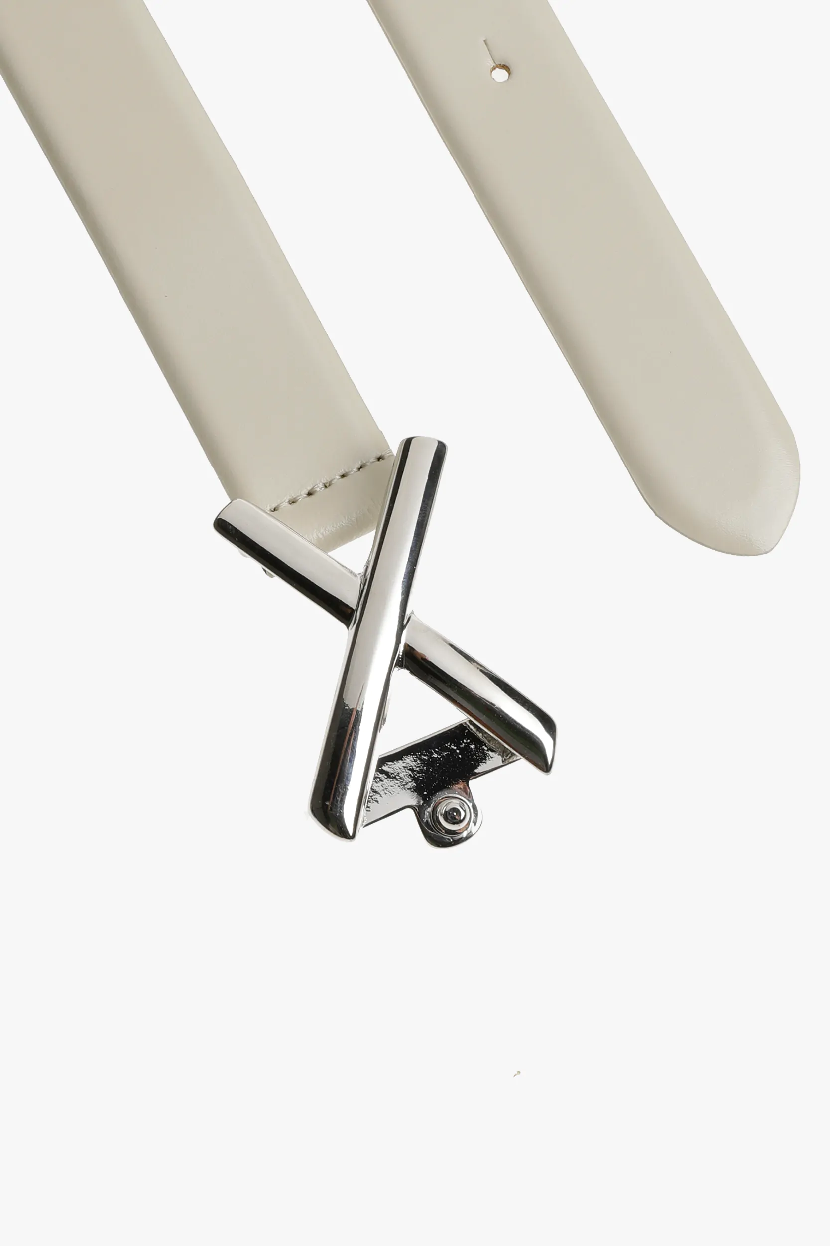 65464 Ecru riem echt leder met zilveren X-gesp Xandres