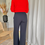 Thumbnail: 62560 Donkerblauwe broek in crêpe stof op rek Punto