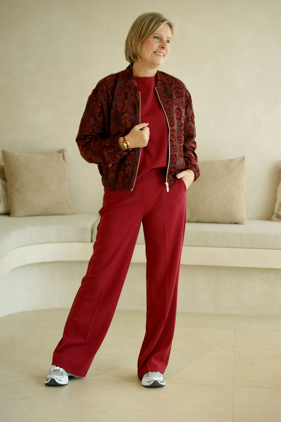 Thumbnail: 72682 Bordeaux broek in super-stretch kwaliteit op elastiek Green Ice