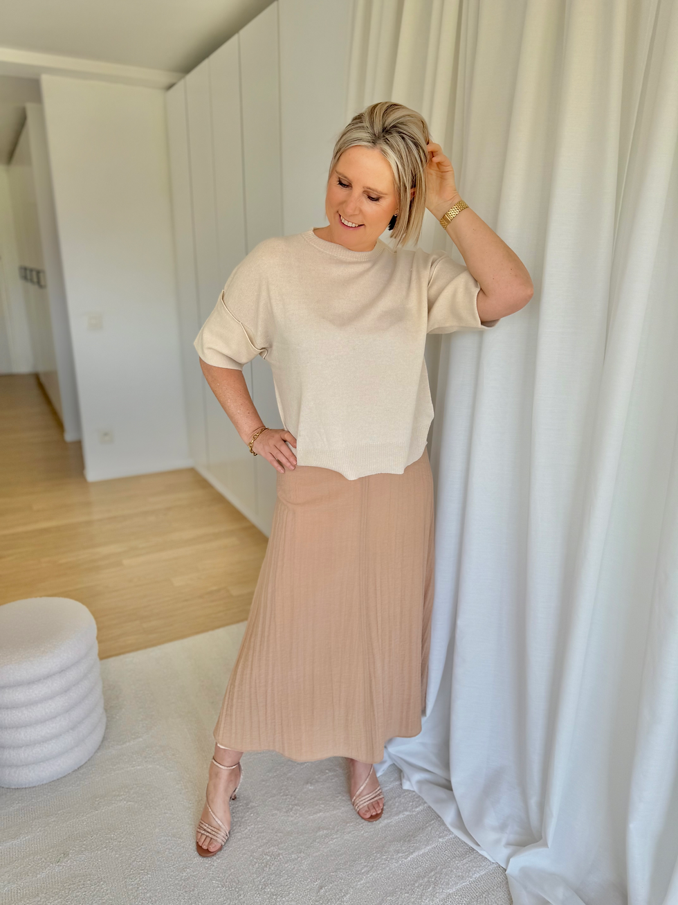 Thumbnail: 66372 Camelkleurige A-lijn rok in viscose Marie Méro