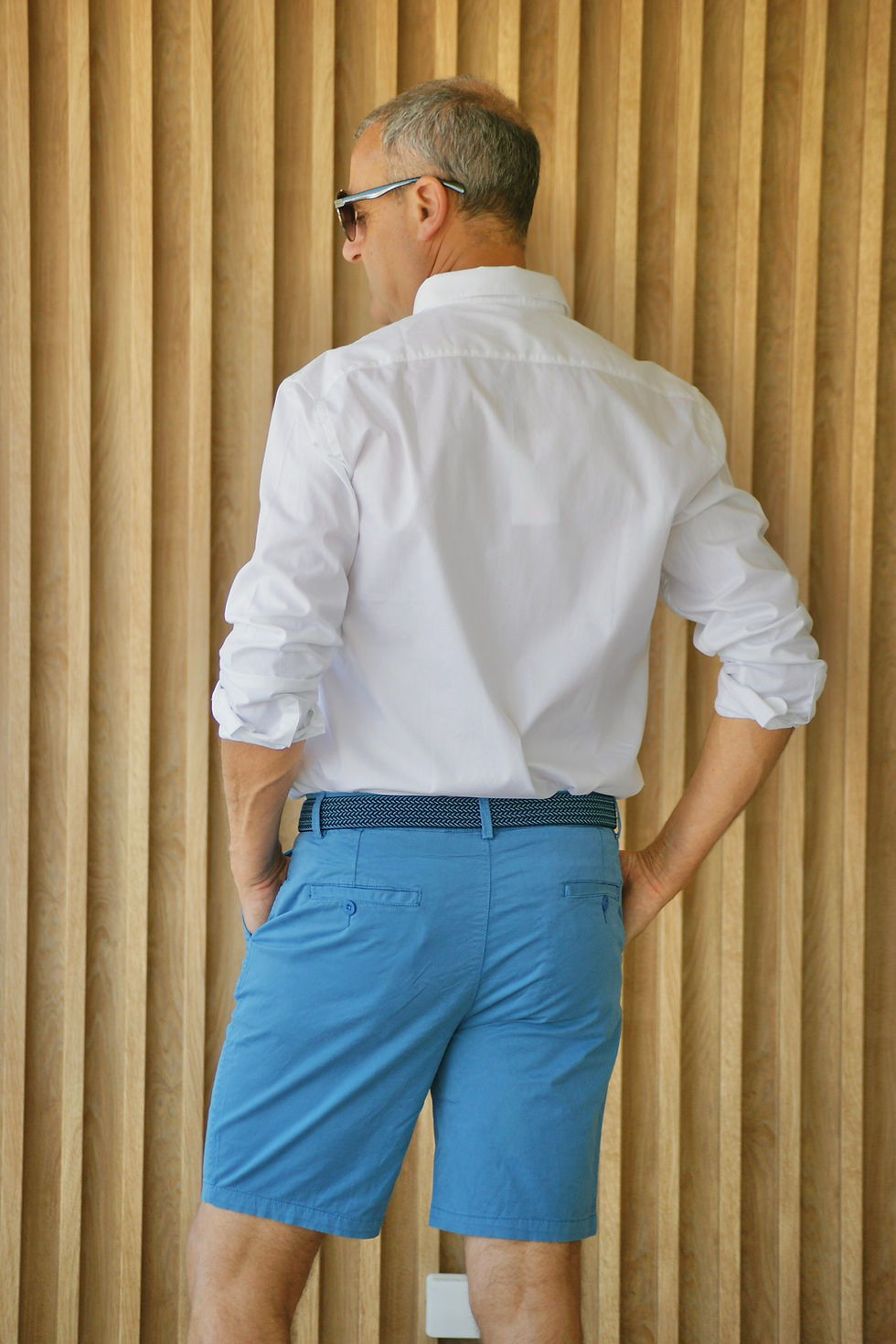 Thumbnail: 70241 Blauwe bermuda met gevlochten riem (inclusief) Giordano