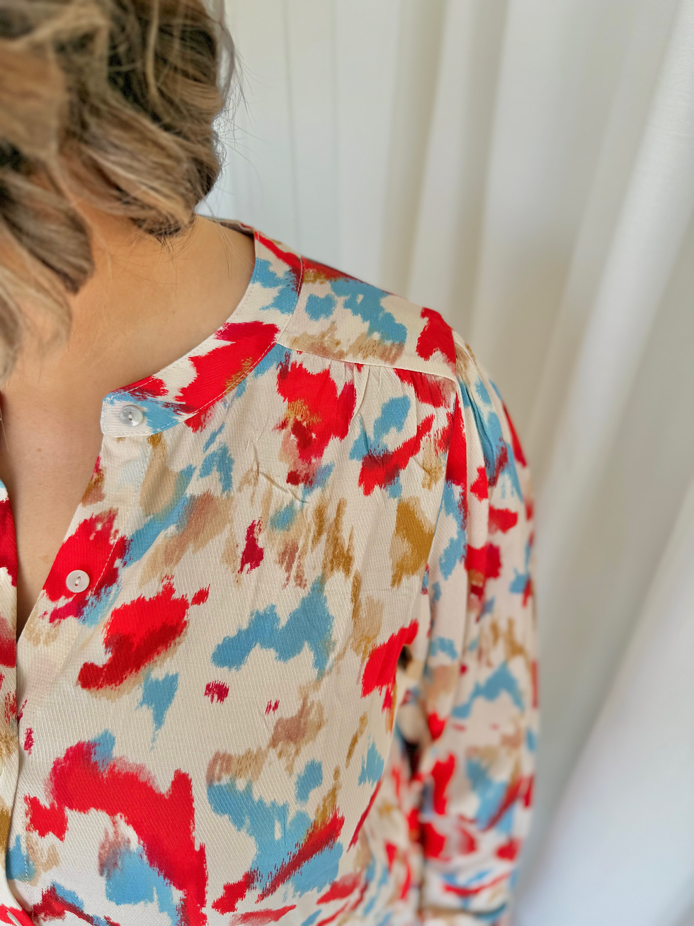 Thumbnail: 65676 Multicolor hemdsblouse rood/beige/blauw Vila Joy