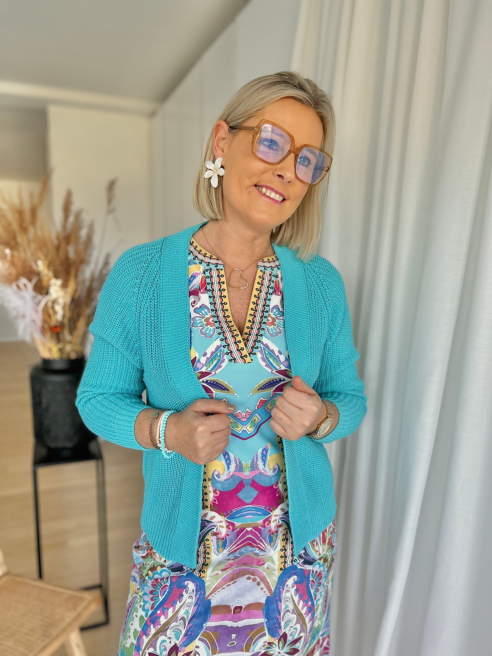 Thumbnail: 63496 Aquablauwe katoenen basic cardigan Signe & Nature